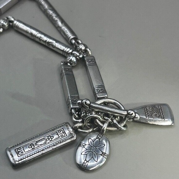 Brighton Silver Plated Charm Necklace Toggle Clasp Pendant Tassle Scroll Chain‎ - Picture 4 of 8